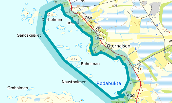 Kart over Røabukta