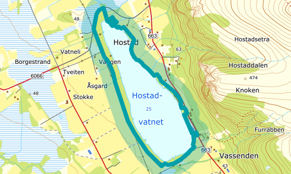 Kart over Hostadvatnet