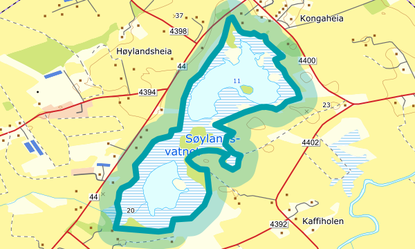 Kart over Søylandsvatnet