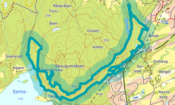 Kart over Skaugumsåsen og Åstad