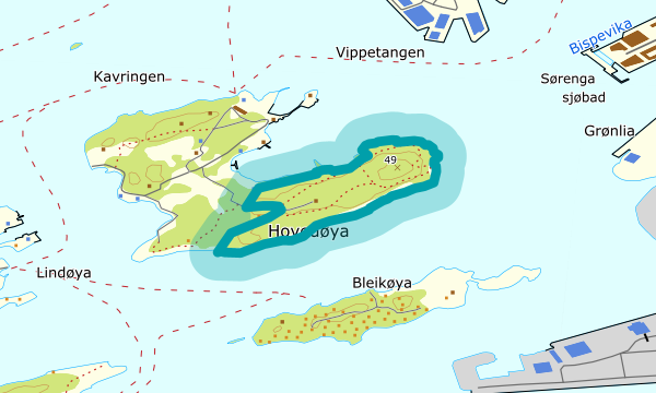 Kart over Østre Hovedøya