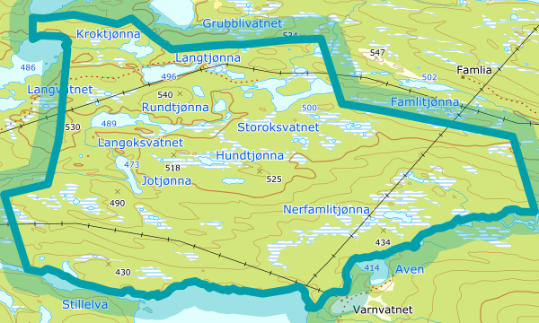 Kart over Nordre Varnvassdalen