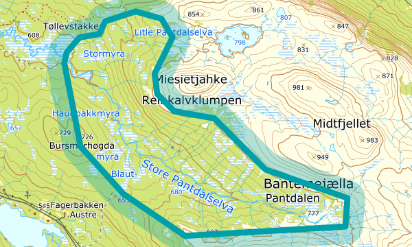 Kart over Indre Pantdalen