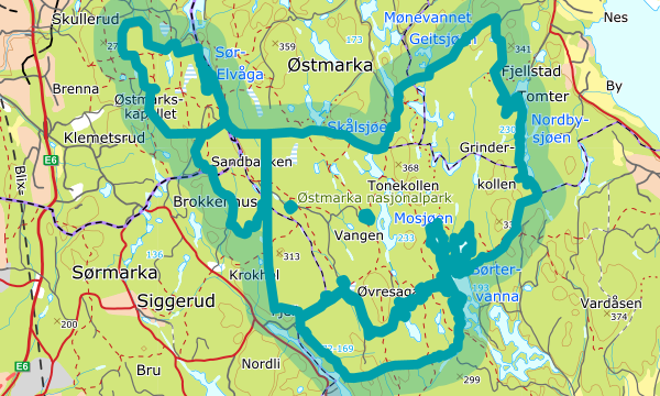 Kart over Østmarka