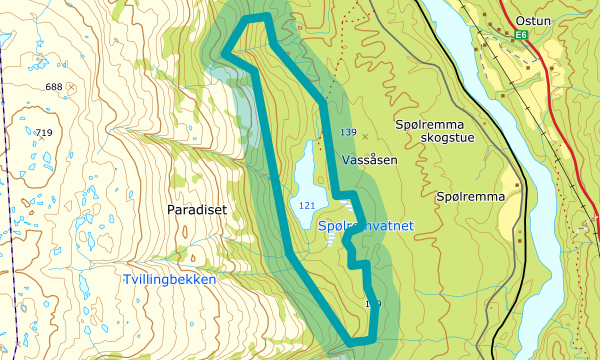 Kart over Spølremvatnet